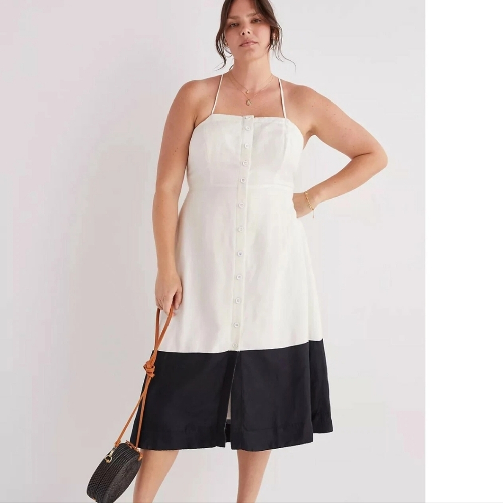 Maeve White and Black Colorblock Midi Dress - Picture 4 of 11